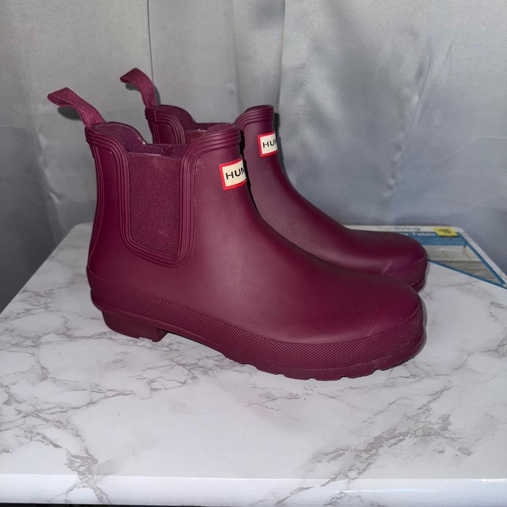 Hunter Original Chelsea Boots Women 8 Burgundy/Plum Matte Waterproof Rain Ankle
